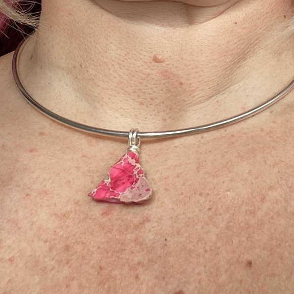 ๐ 3 for $25 Pink Jasper Chunk Wire Wrapped Pendant Handcrafted - Picture 2 of 4